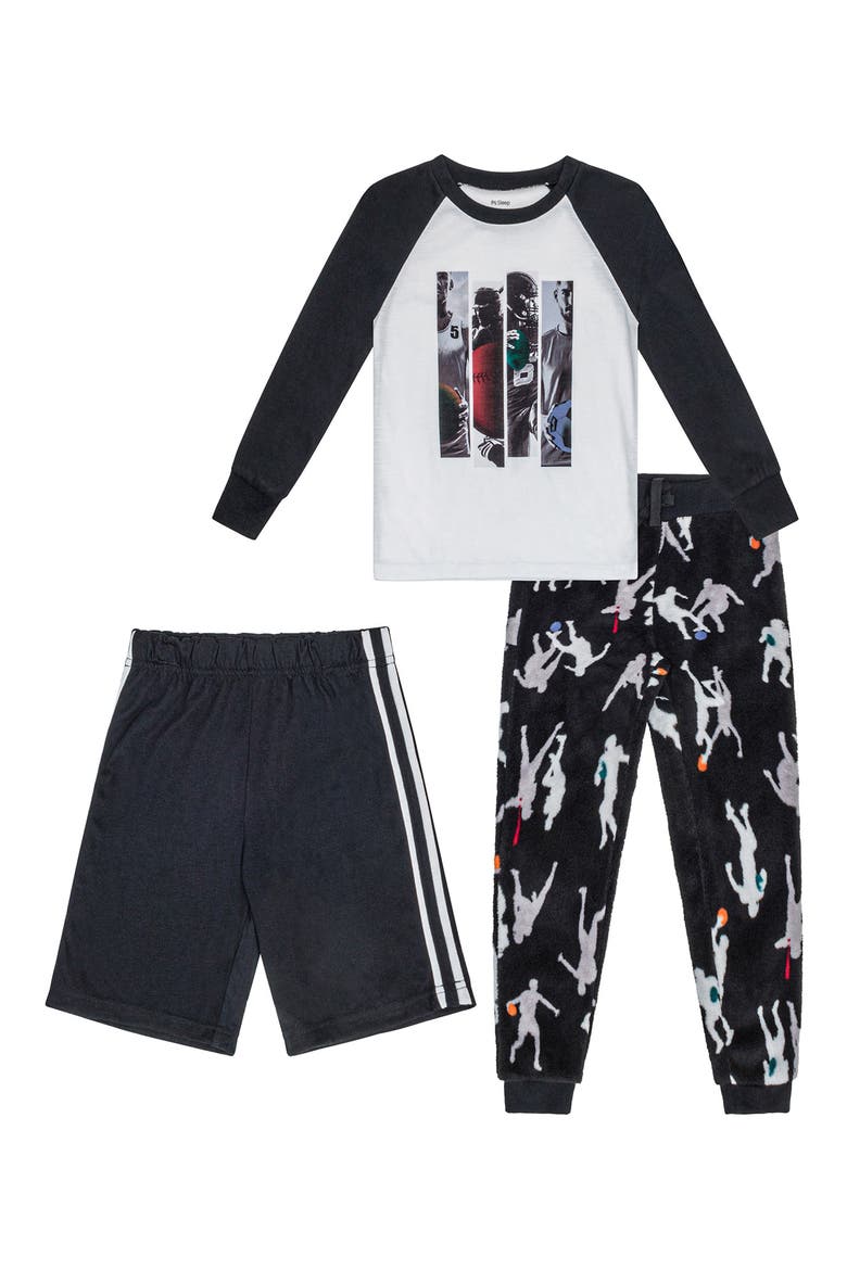 Athlete 3-Piece Pajama Set, Main, color, BLACK