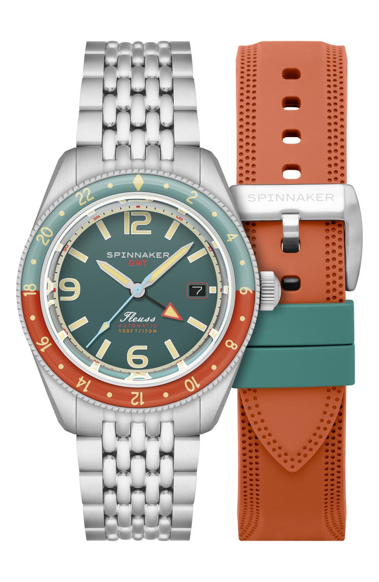 SPINNAKER Fleuss GMT Automatic Bracelet Watch, 43mm, Main, color, Green