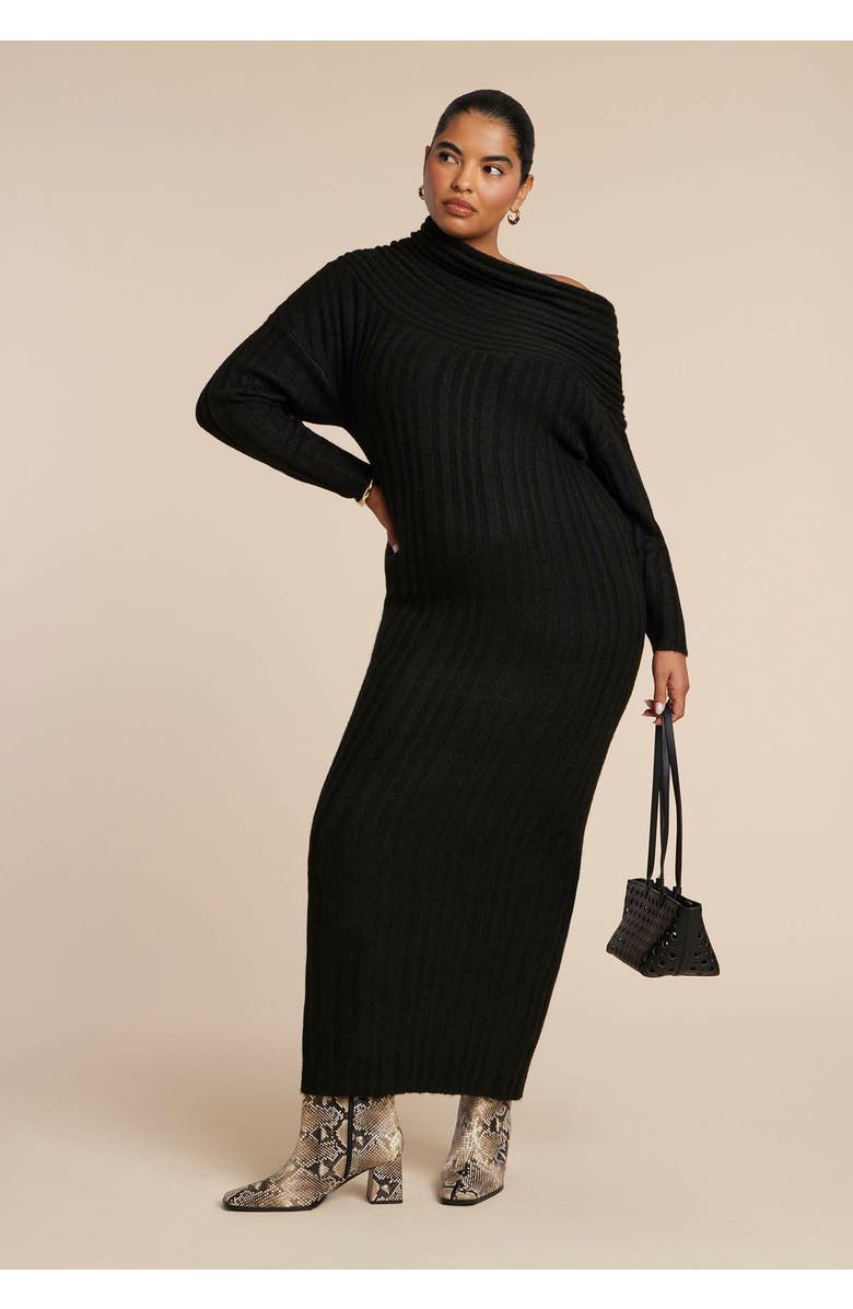 ELOQUII High Collar Sweater Dress, Main, color, Black Onyx