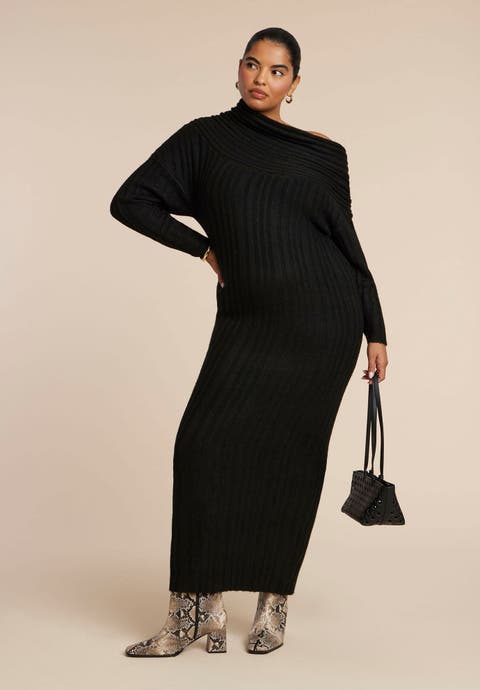 High Collar Sweater Dress (Plus)