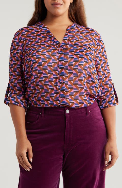 Jasmine Roll Sleeve Top (Plus Size)