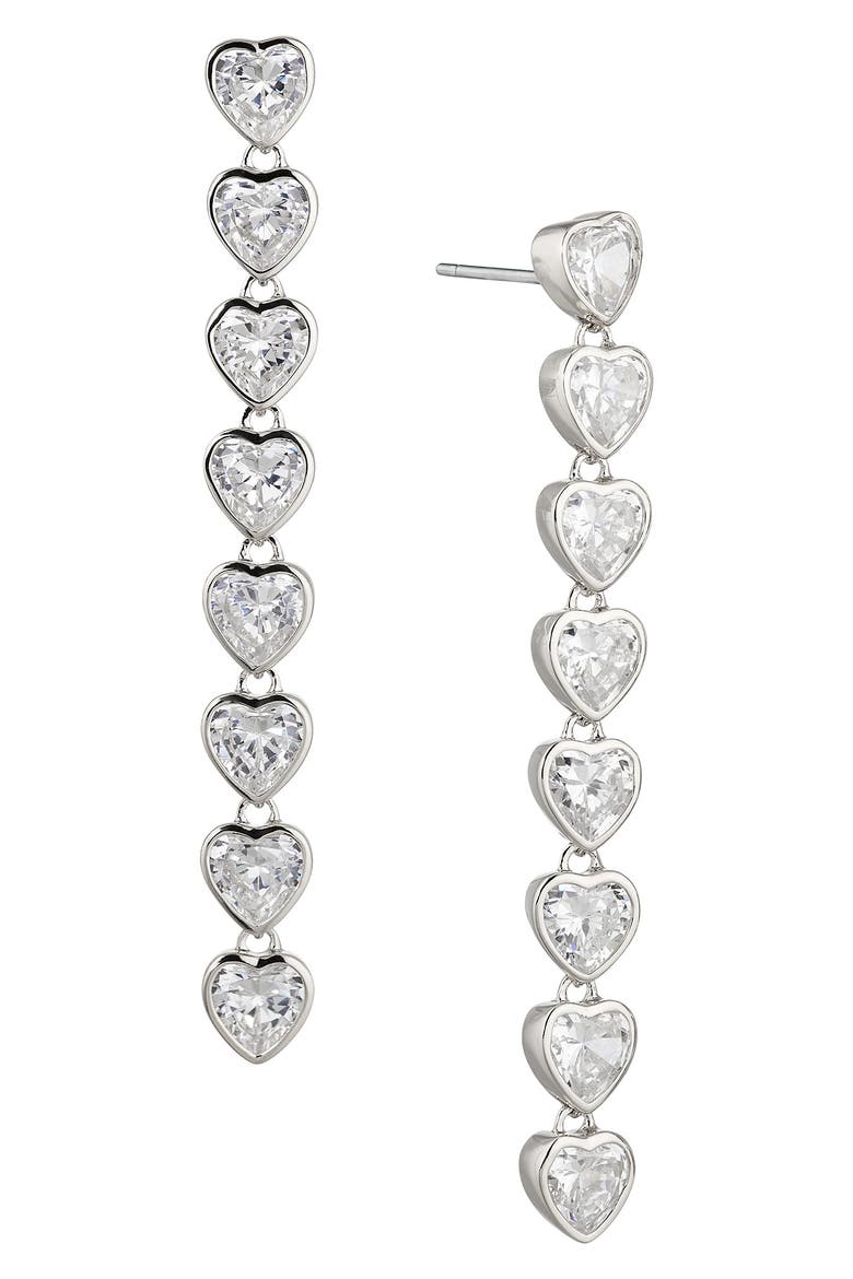 Heart Linear Drop Earrings, Main, color, RHODIUM