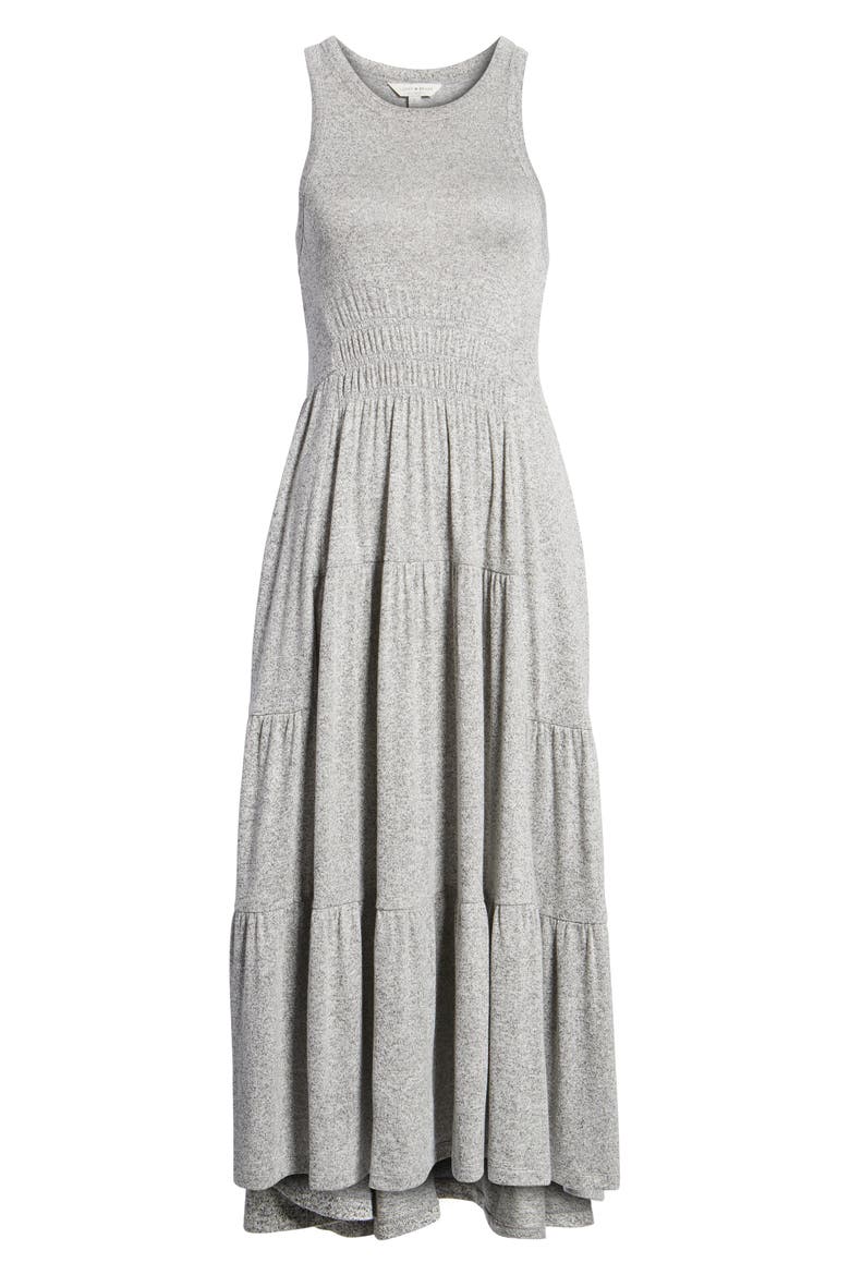 Smocked Linen Blend Dress, Alternate, color, HEATHER GREY
