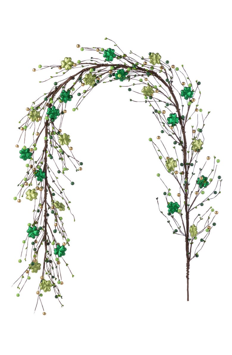 Glitzhome 72"L St. Patrick
s Shamrock Garland, Alternate, color, Green