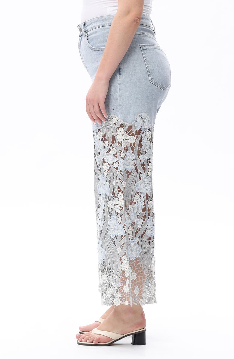 Bayeas Crystal Embellished Lace Wide Leg Jeans, Alternate, color, Lesley Blue