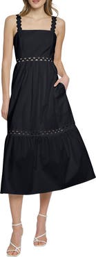 DONNA MORGAN FOR MAGGY Sleeveless Tiered Stretch Poplin Midi Dress