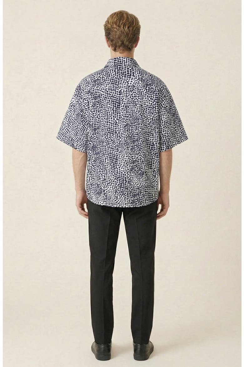 Printed Short Sleeve Chest Pocket Shirt, Alternate, color, Navy / Off-White