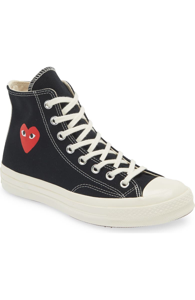 Comme des Garçons PLAY x Converse Chuck Taylor<sup>®</sup> All Star<sup>®</sup> Heart High Top Sneaker, Main, color,
