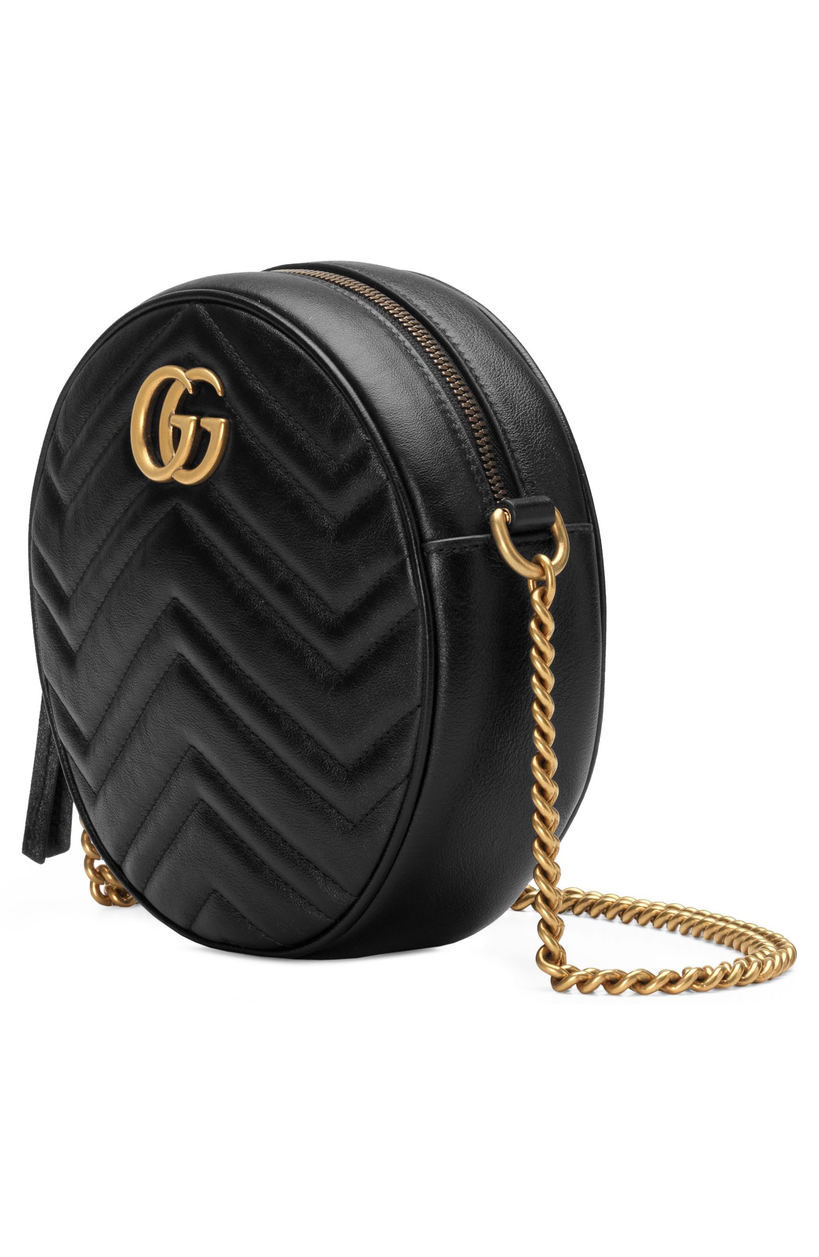 Mini GG Matelassé Round Leather Shoulder Bag, Alternate, color, NERO