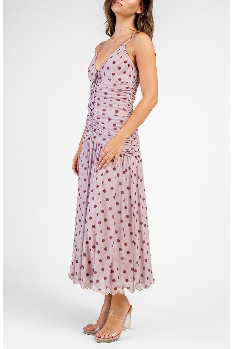 Ruched Tie Front Mesh Midi Dress, Alternate, color, MAUVE