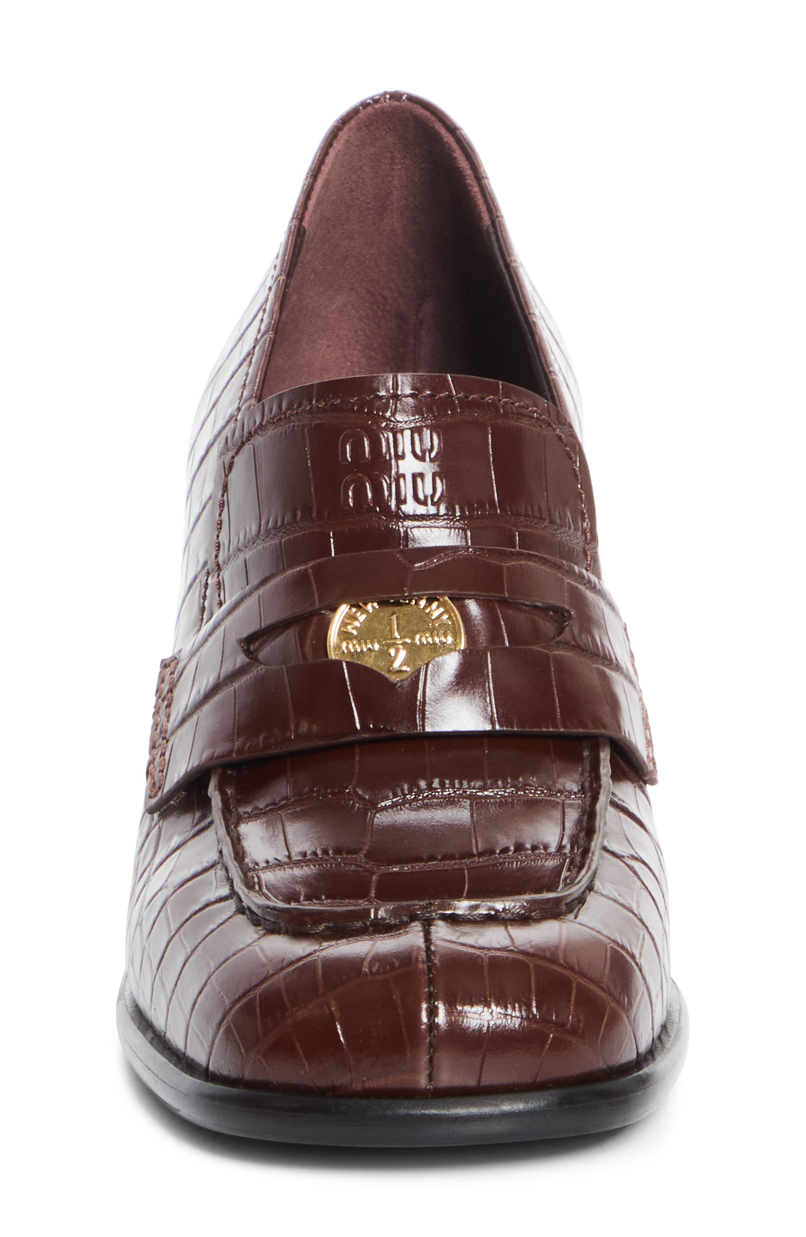 Croc Embossed Leather Loafer Pump, Alternate, color, CACAO