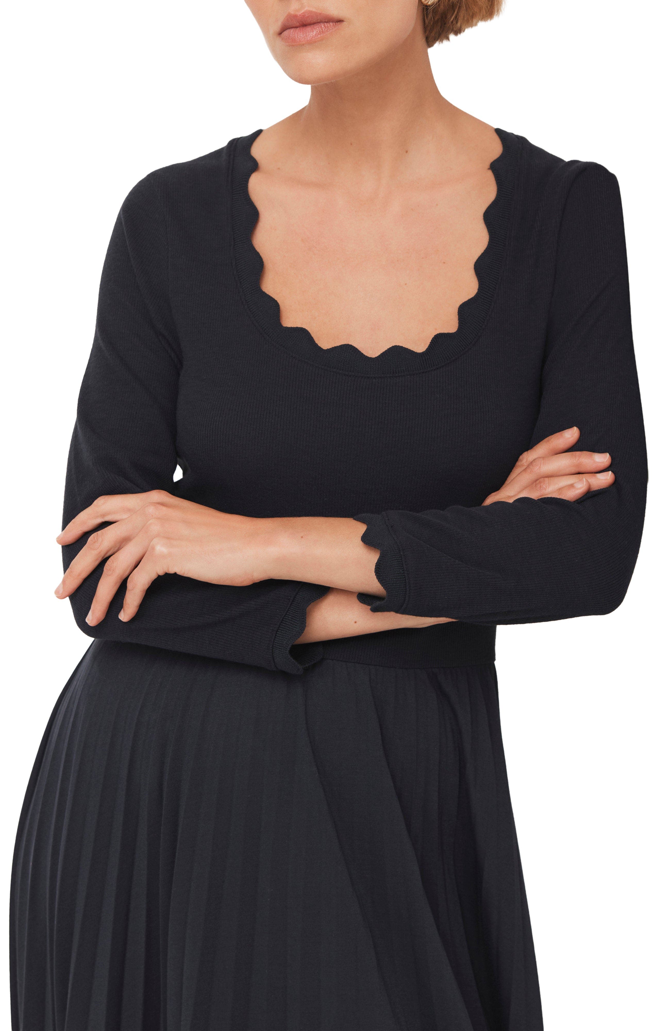 MINT VELVET Scallop Jersey Mix Midi Dress (Women) | Nordstrom