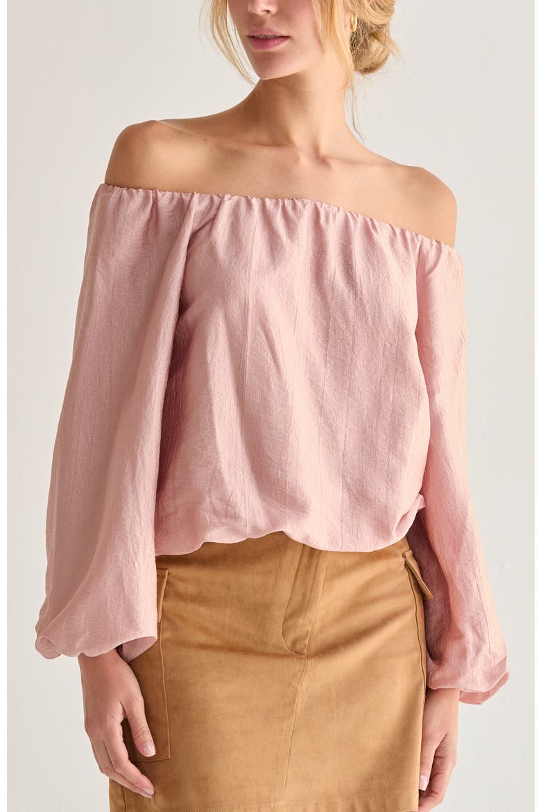 Off Shoulder Crinkle Blouse, Alternate, color, Dusty Pink