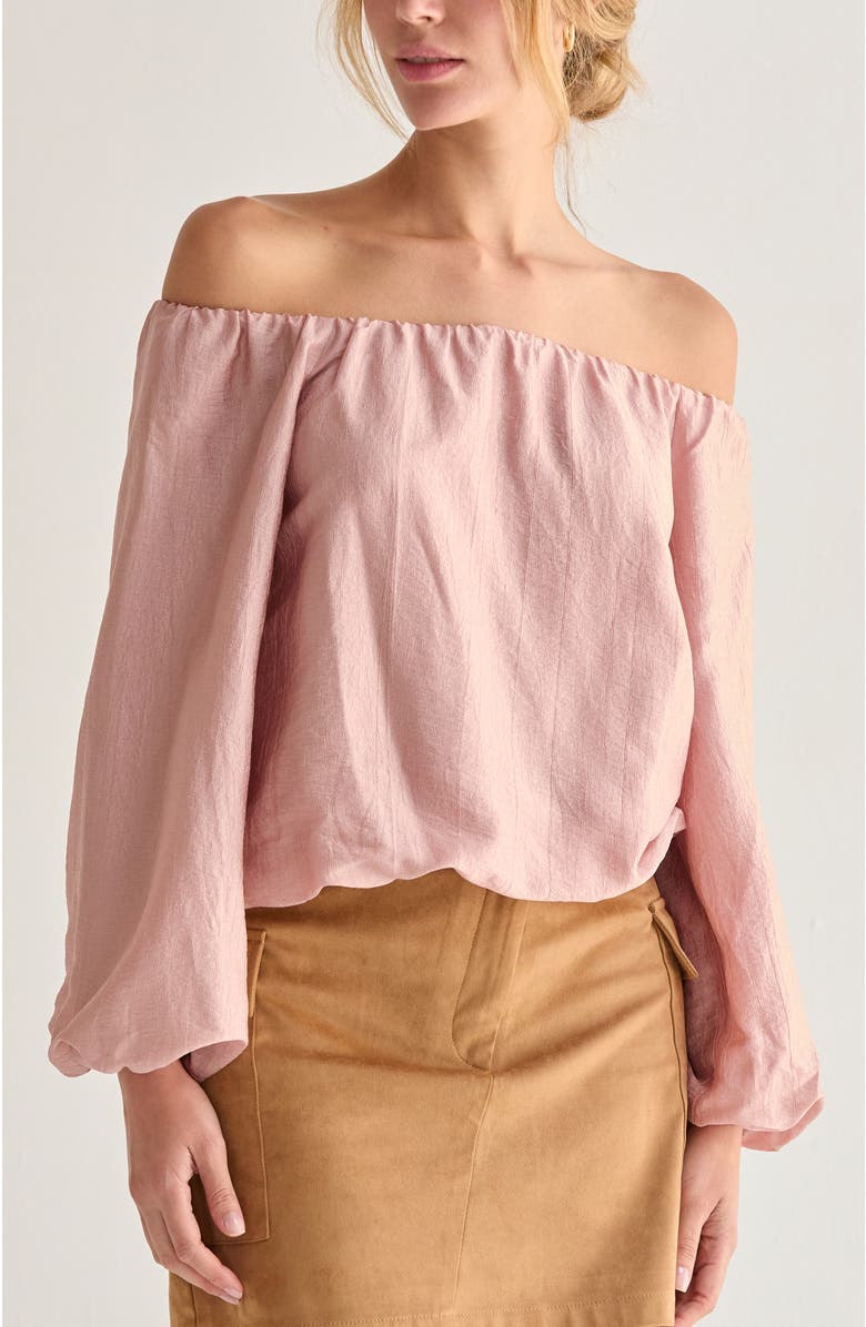 CRESCENT Off Shoulder Crinkle Blouse, Alternate, color, Dusty Pink