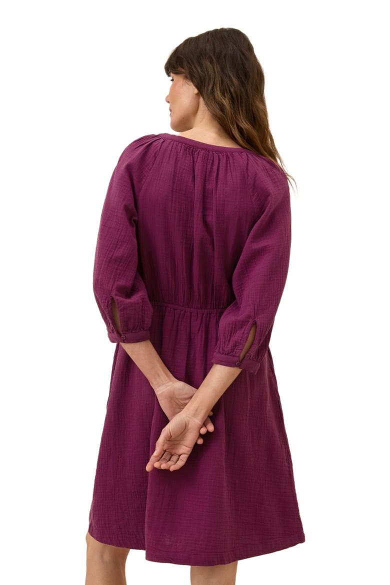 Organic Cotton Coastal Double Gauze Peasant Dress, Alternate, color, Sangria