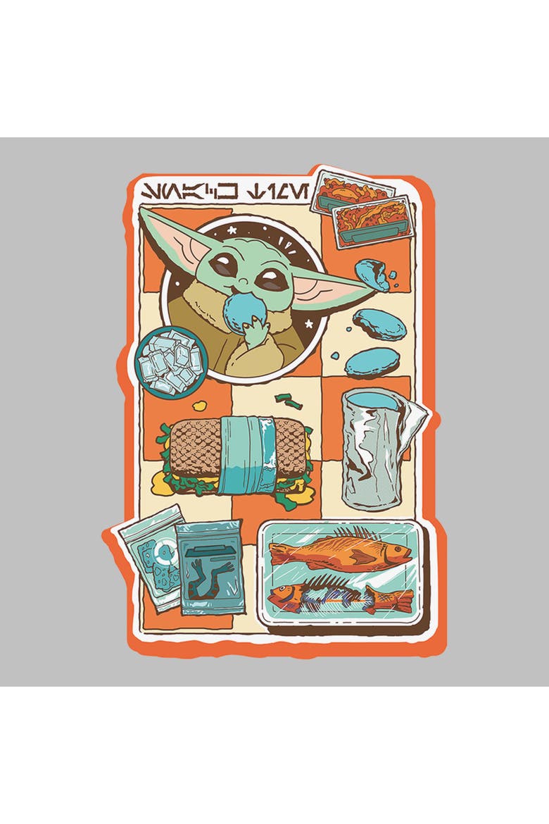 Women's Star Wars The Mandalorian and Grogu Snack Time Comic Foods  Graphic T-Shirt, Alternate, color, Athletic Heather