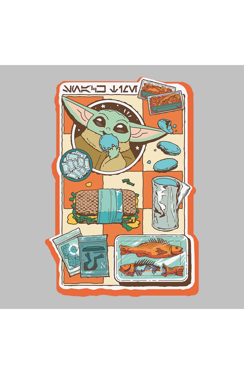Star Wars: The Mandalorian and Grogu Women's Star Wars The Mandalorian and Grogu Snack Time Comic Foods  Graphic T-Shirt, Alternate, color, Athletic Heather
