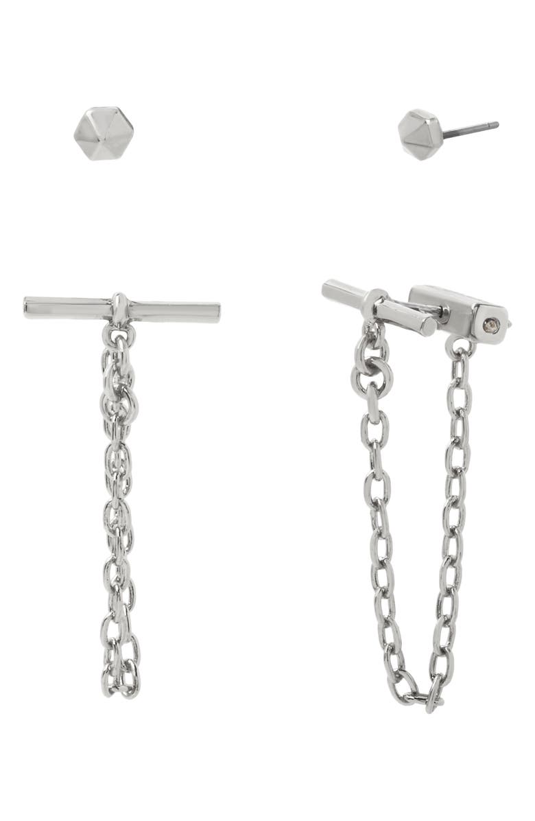 AllSaints Set of 2 Hexagon Stud & Drape Toggle Earrings, Main, color, 