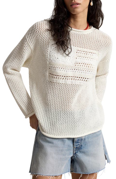 Tonal Flag Mixed Open Stitch Cotton Sweater