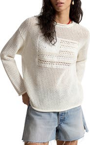 Polo Ralph Lauren Tonal Flag Mixed Open Stitch Cotton Sweater