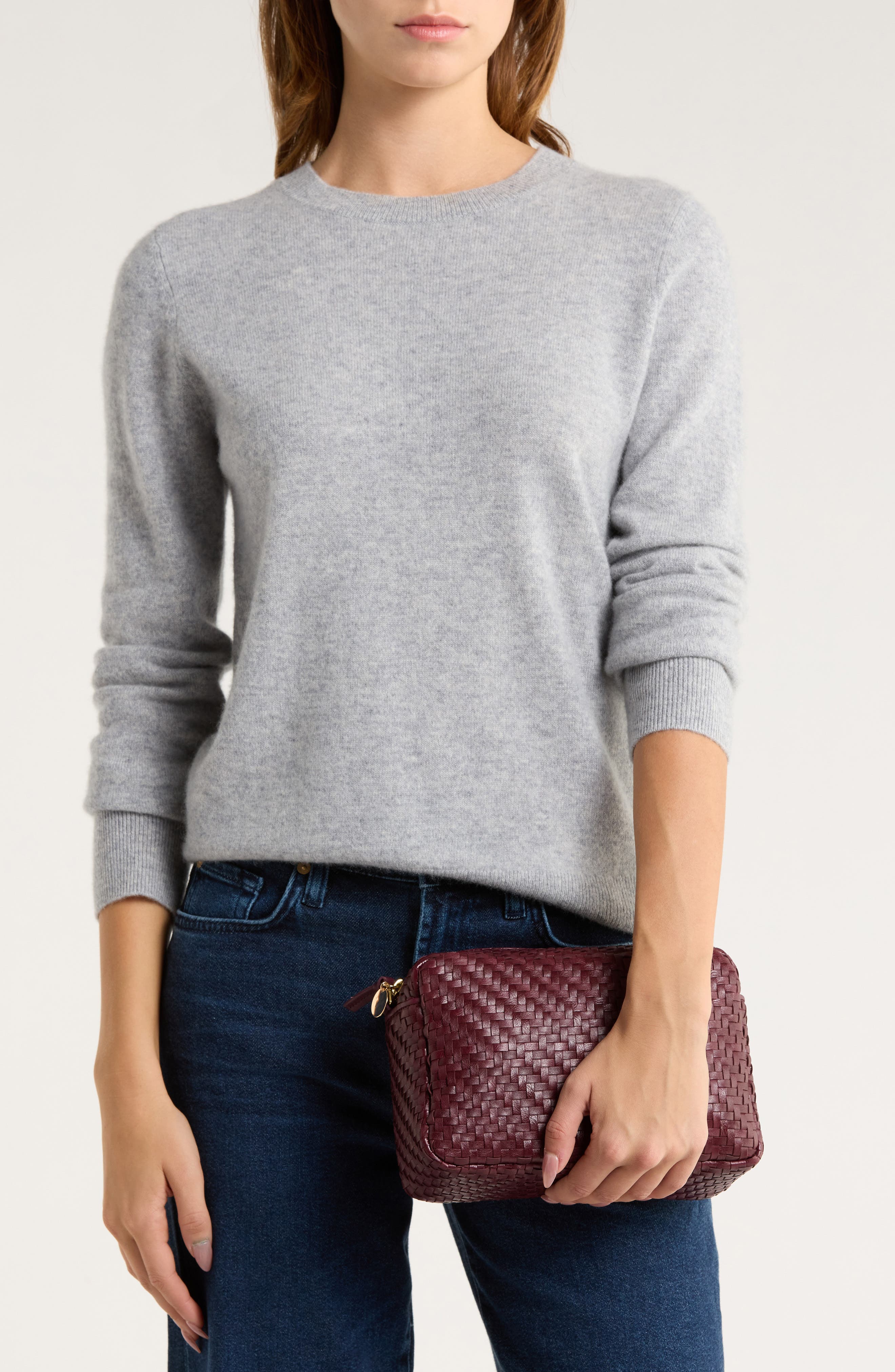 Clare V. Marisol Woven Leather Crossbody Bag, Alternate, color, Cassis