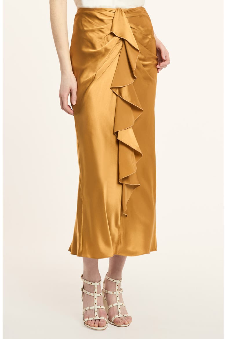 Cynthia Ruffle Ruched Silk Midi Skirt, Main, color, HONEY CLOVE