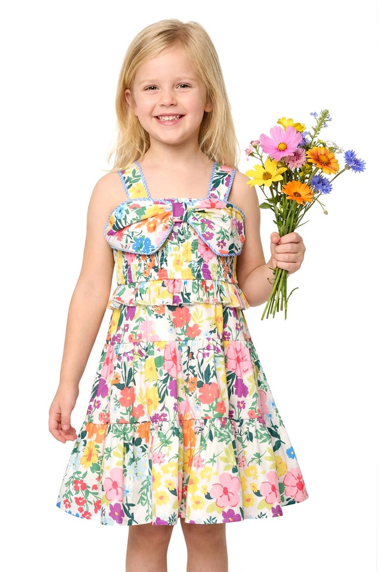 Kids' Bow Print Tiered Dress, Alternate, color, IVORY