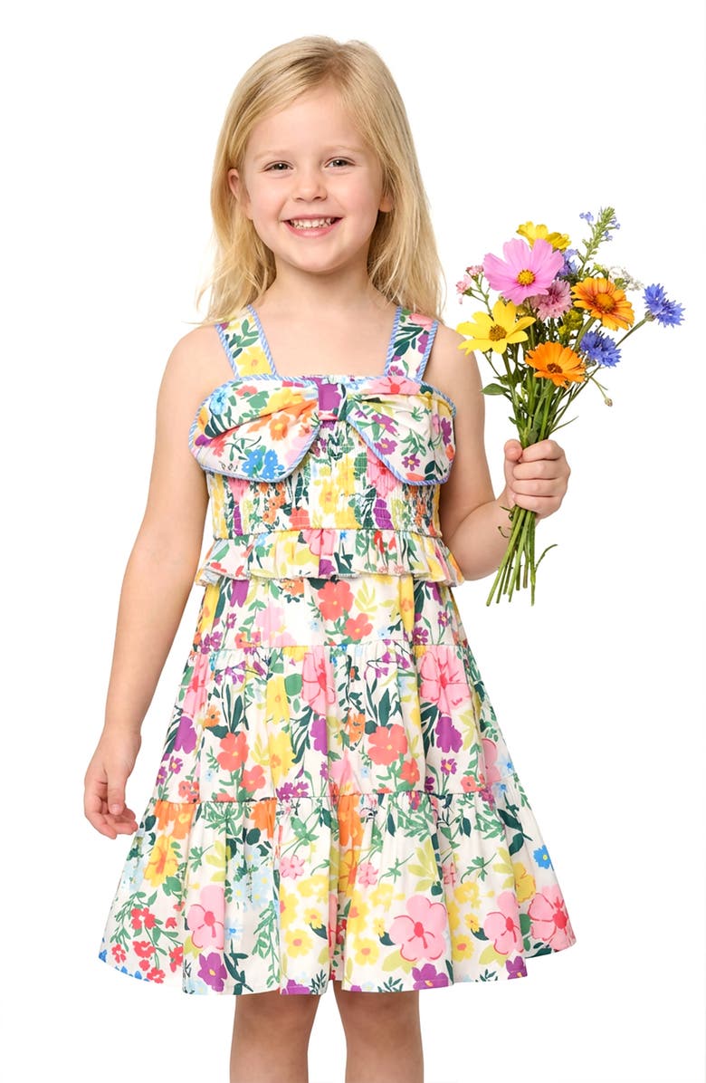 Truly Me Kids' Bow Print Tiered Dress, Alternate, color, Ivory