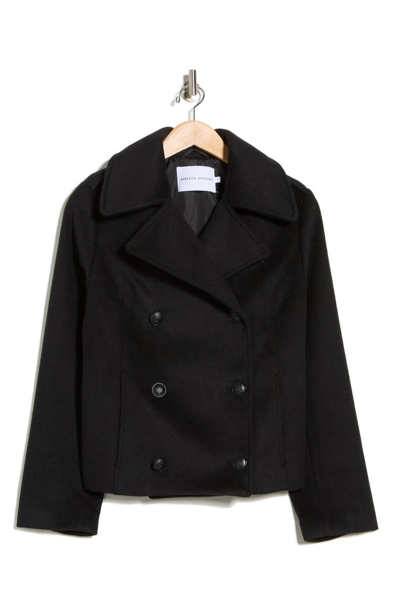 Rebecca Minkoff Double Breasted Peacoat, Alternate, color, Black
