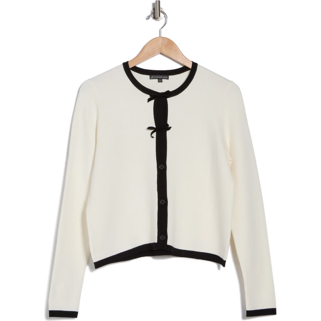 ADRIANNA PAPELL ADRIANNA PAPELL MINI BOW TIPPED BUTTON FRONT CARDIGAN