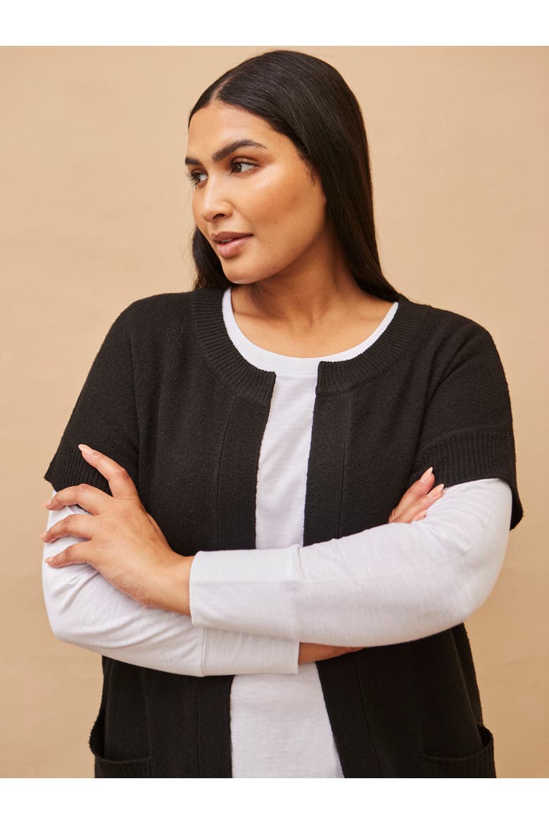 Ribbed Neck Longline Cardigan, Alternate, color, Black
