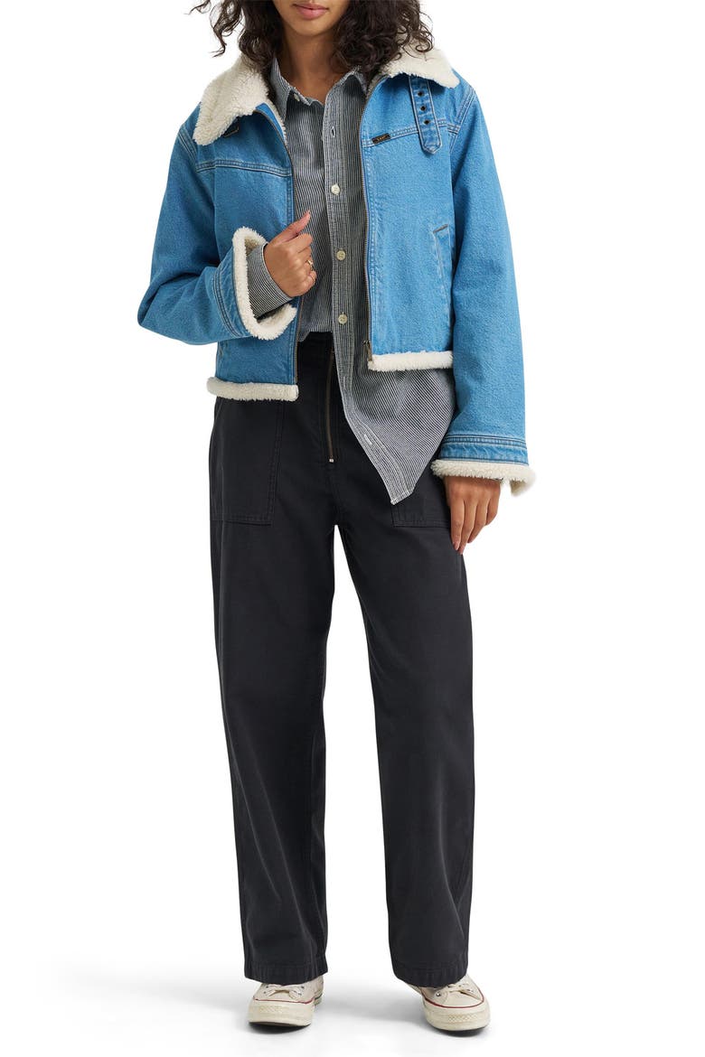 Aviator Denim Jacket, Alternate, color, LIGHT PLATEAU