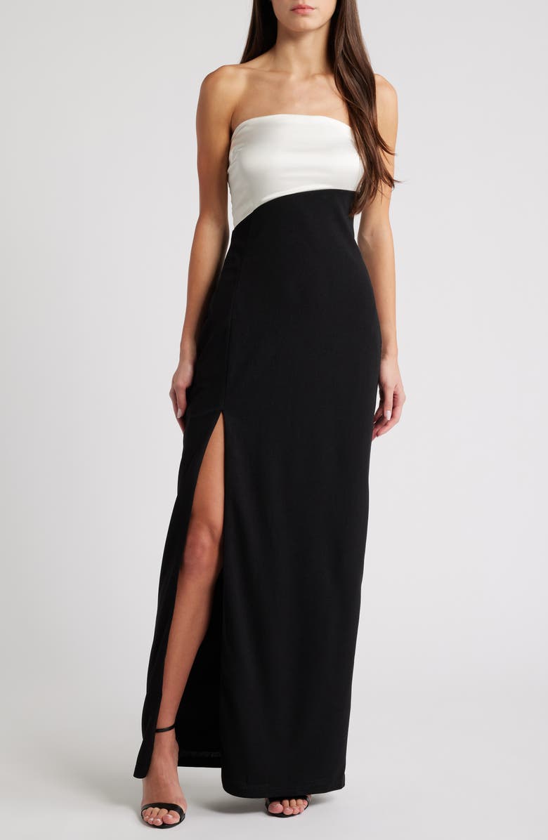 Lulus Majorly Sophisticated Colorblock Strapless Gown, Main, color, 