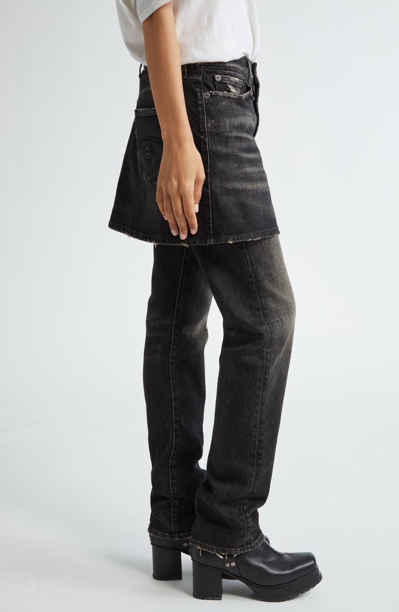 R13 Romeo Double Classic Skirted Straight Leg Jeans, Alternate, color, 