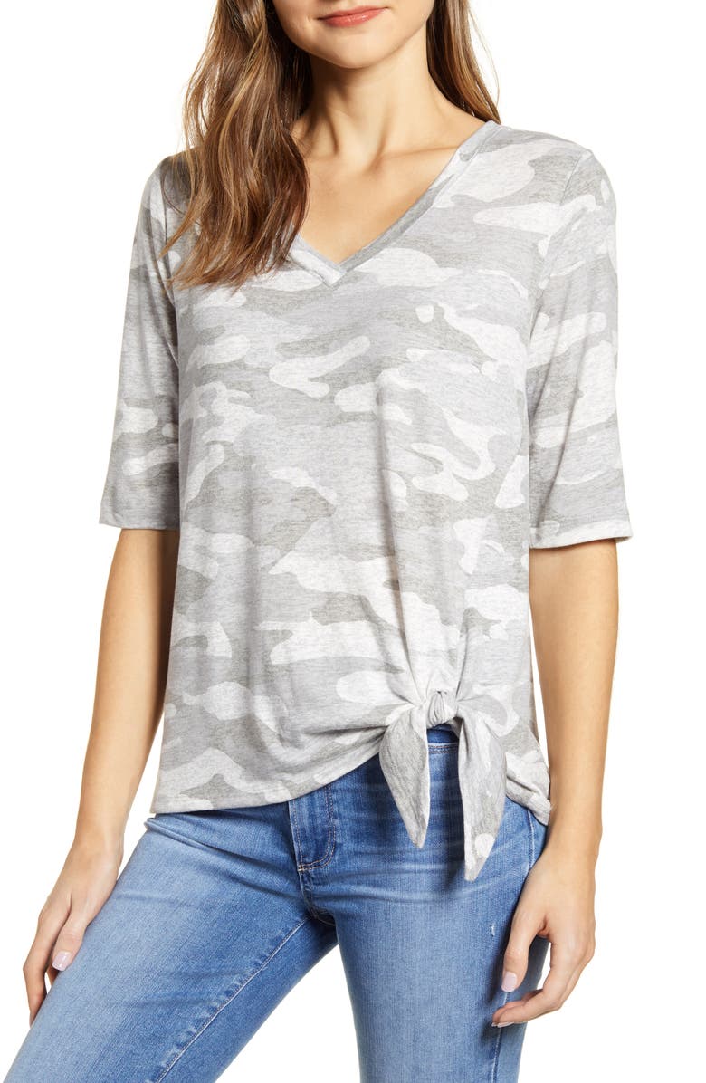 Wit & Wisdom Side Tie V-Neck Tee, Main, color, 