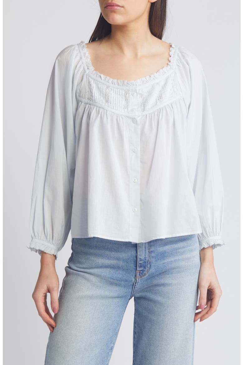 Ruffle & Lace Cotton Top, Main, color, BLUE ILLUSION
