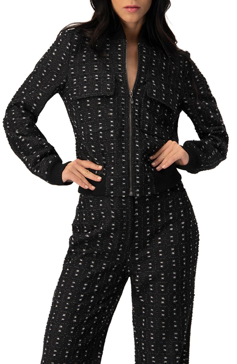 IVONNE Textured Denim Bomber Jacket with Front Zip, Main, color, Black