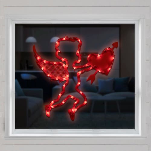 Northlight 17" Lighted Cupid With Heart Valentine's Day Window Silhouette Decoration In Red
