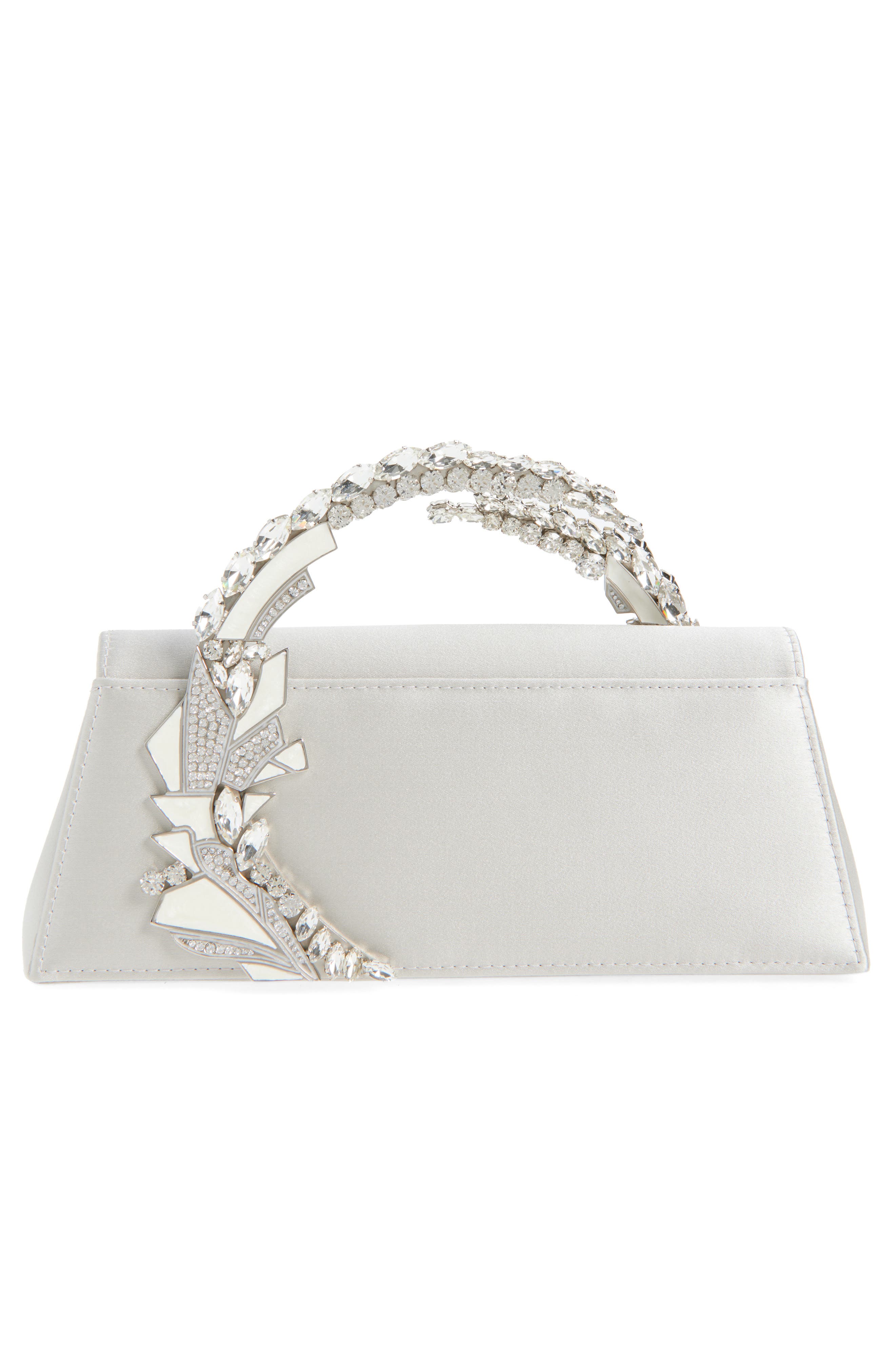 L’alingi Oasis Crystal Handle Satin Clutch, Alternate, color, Silver