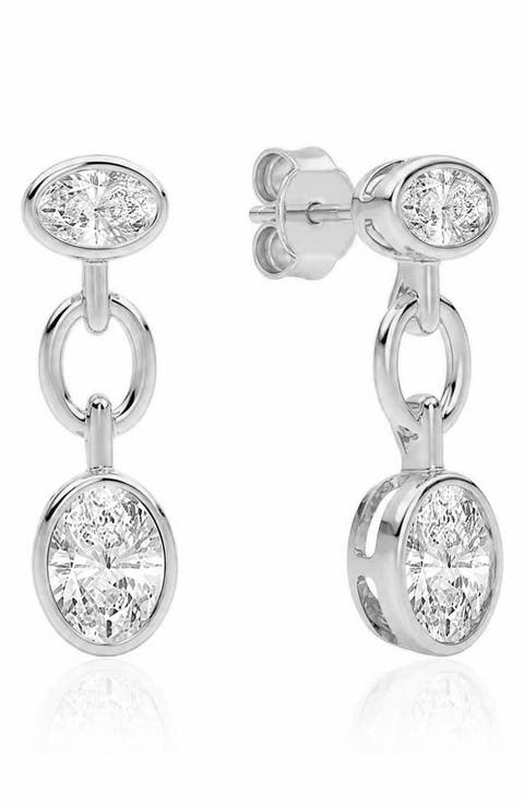 Double Oval Cubic Zirconia Bezel Drop Earrings