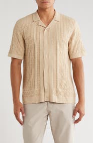 TRUTH Camp Collar Short Sleeve Snap Front Sweater