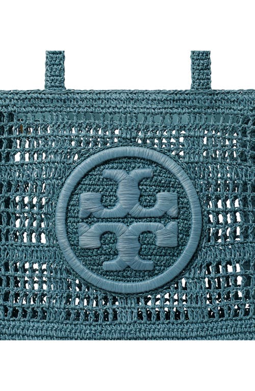 Tory Burch Ella Small Crochet Straw Tote Bag In Deep Slate