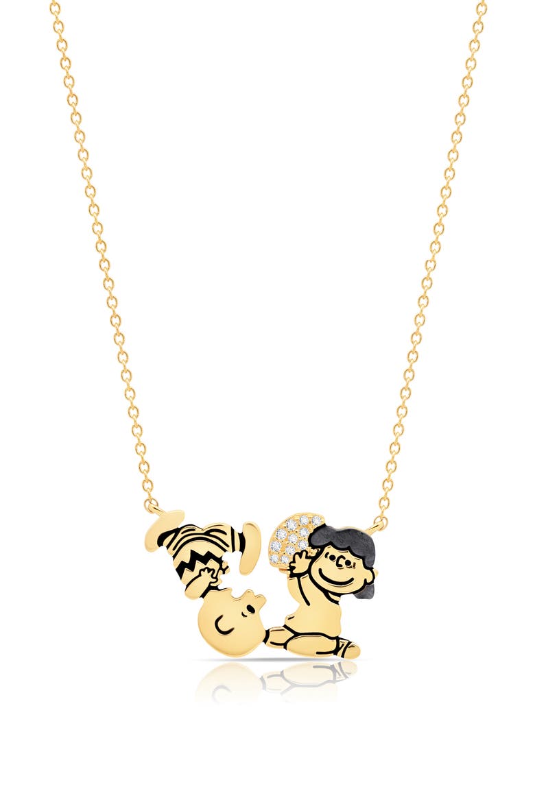 x Peanuts® Lucy's Football Pendant Necklace, Main, color, 18KT YELLOW GOLD / CLEAR STONE