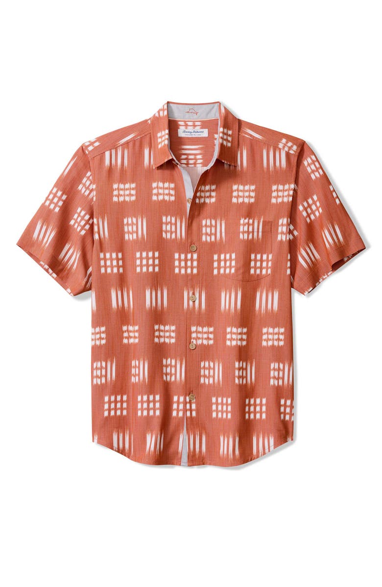 Tommy Bahama Coastal Ease Aqua Kay Ikat Print IslandZone<sup>®</sup> Short Sleeve Button-Up Shirt, Main, color, Winter Topaz