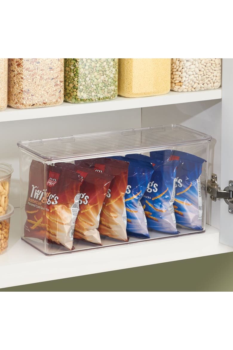 Plastic Stackable Hinged-Lid Pantry or Kitchen Storage Box - Set of 4 - Clear, Alternate, color, Clear