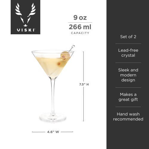 Viski Raye Crystal Stemmed Martini Glasses Set Of 2 In Clear