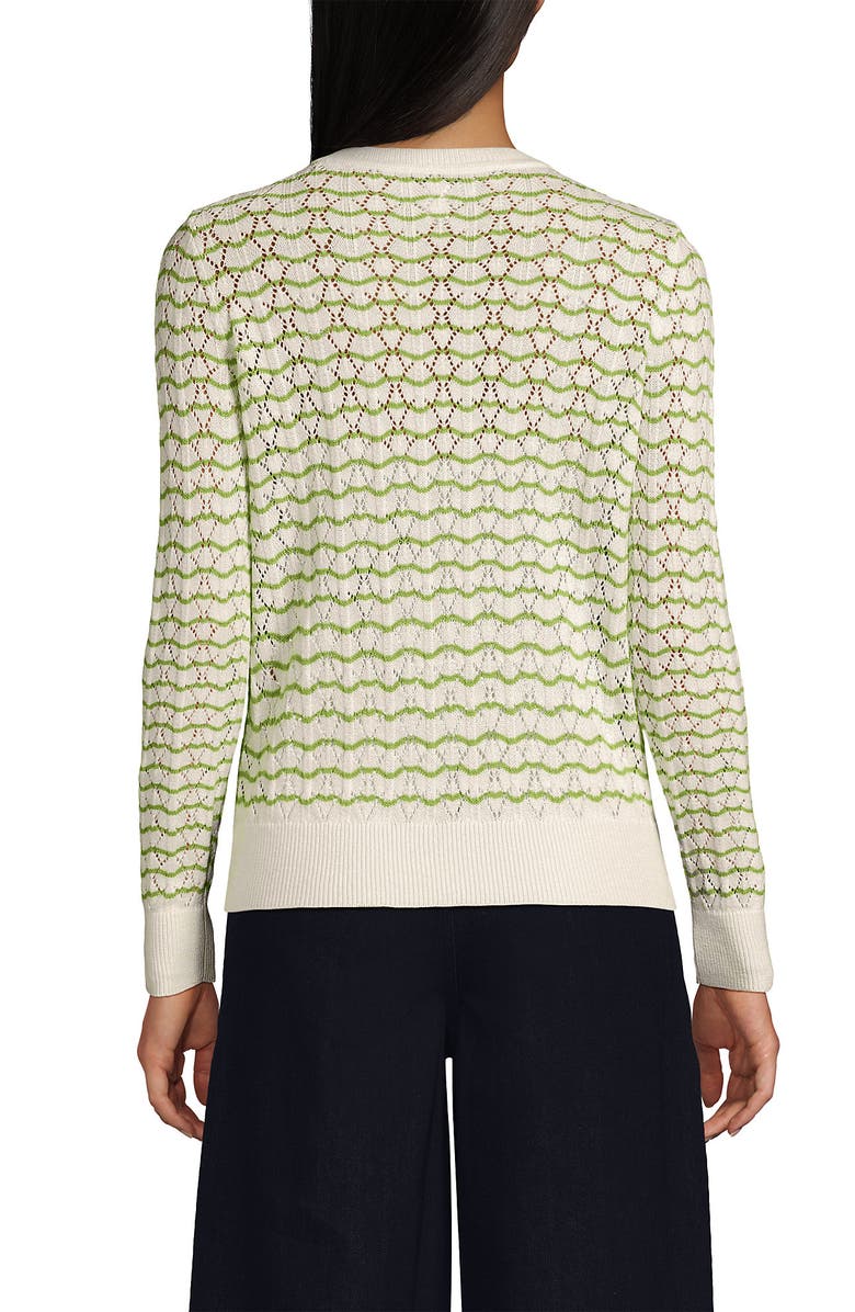 Lands' End Cotton Viscose Button Shoulder Modern Crew Sweater, Alternate, color, Pistachio/Ivory Stitch Stripe