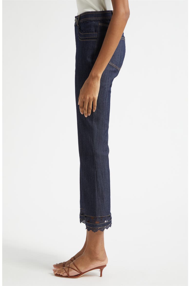 Guipure Lace Trim Cropped Flare Leg Jeans, Alternate, color, INDIGO
