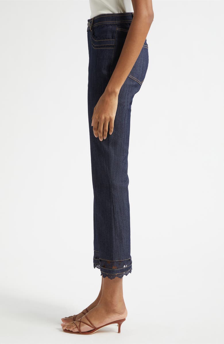 Cinq à Sept Guipure Lace Trim Cropped Flare Leg Jeans, Alternate, color, Indigo