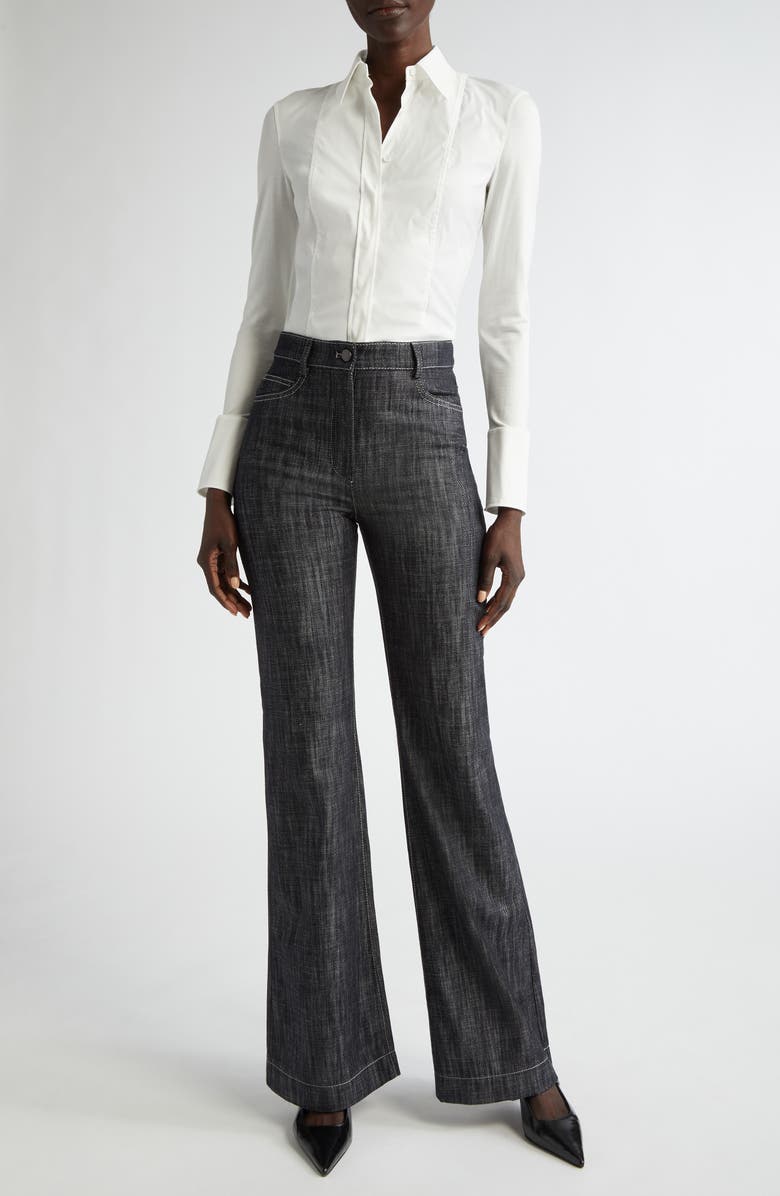 Akris punto Mixed Media Button-Up Shirt, Alternate, color, 